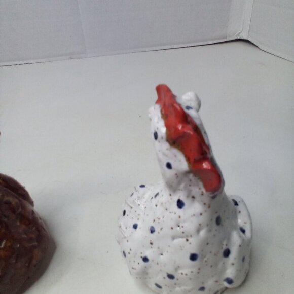 Handmade Ceramic Chicken Rooster Decor 4" Whimsical Big Eyes Lot 2 Countrycore - Picture 9 of 12